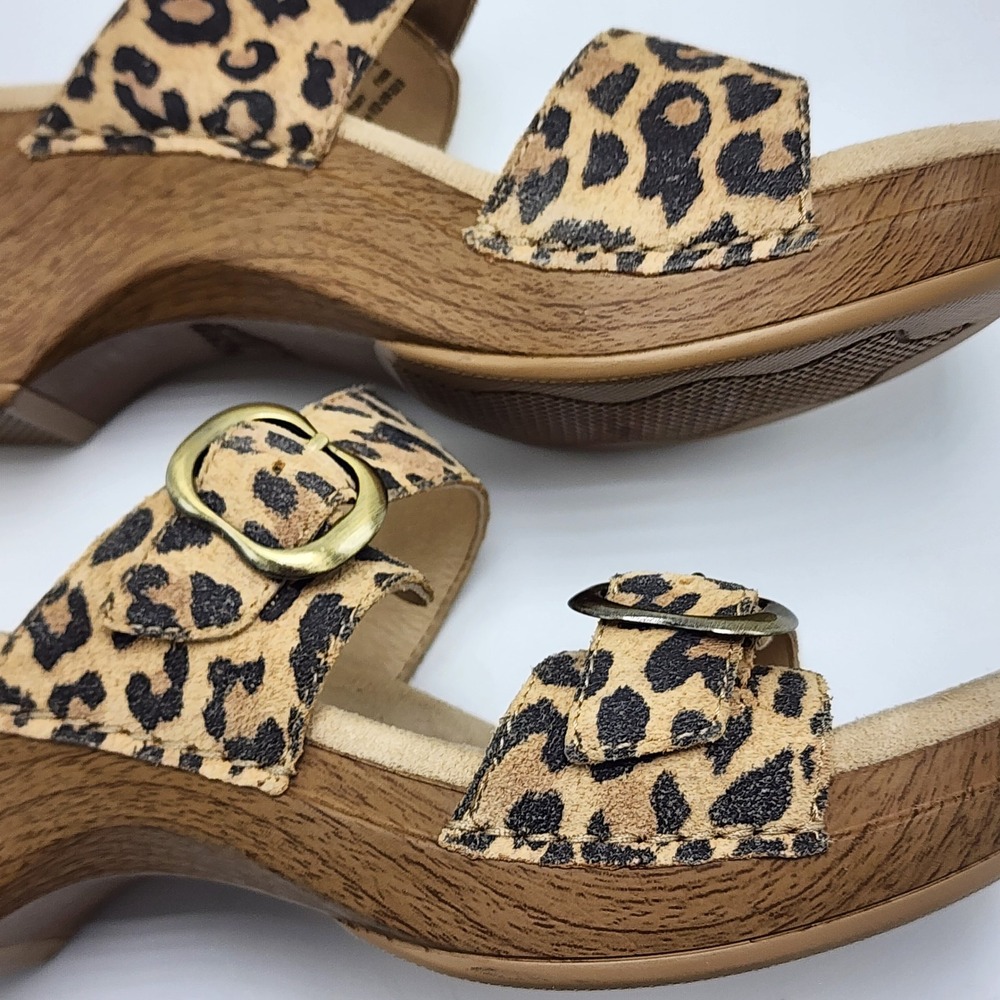 Dansko Leopard Print Leather Slide Sandals Womens 37 Wedge Buckle Size 6.5 - Picture 8 of 13